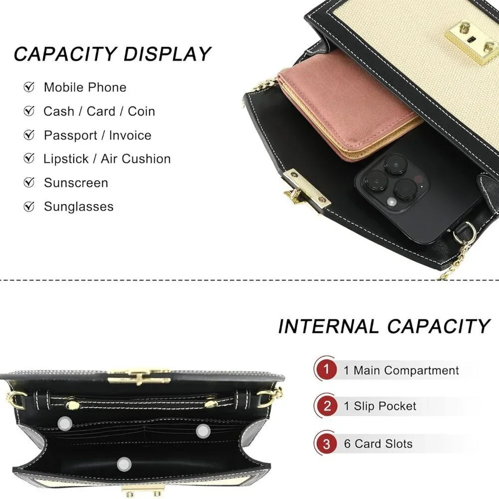 Women Wallet Crossbody Purse Leather Textile Mini Shoulder Bag Elegant Evening